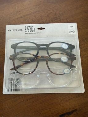 Reading Glasses avenue 1.5 3 pack clear black tortoise round classic frame